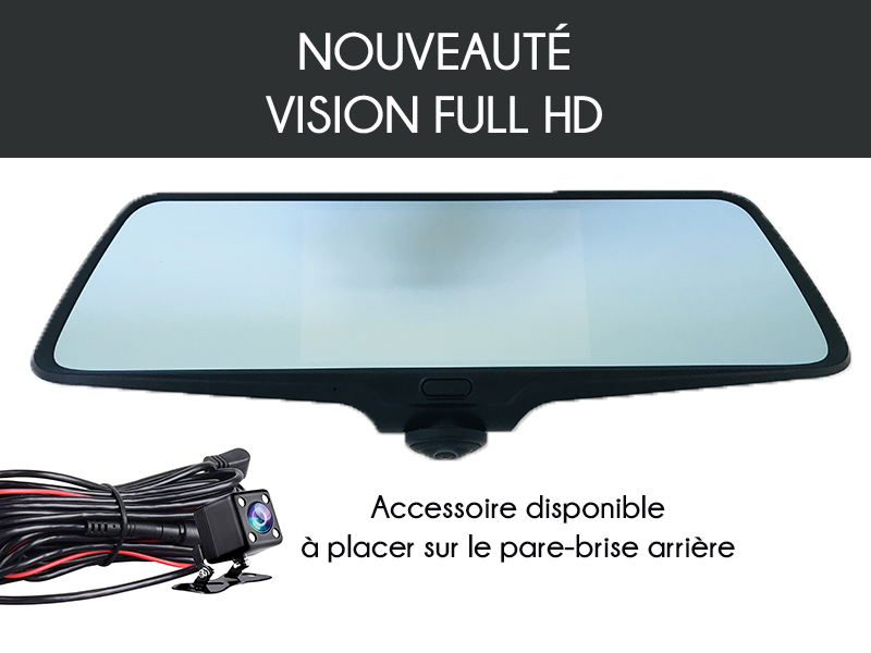 Caméra Embarquée 3 Caméras Pour Rétroviseur - Écran 9.66 Pouces Tactile - 2K Avant + 1080P Arrière + Intérieur - WiFi, Appli, Capteur G, Mode Parking - Compatible Voiture