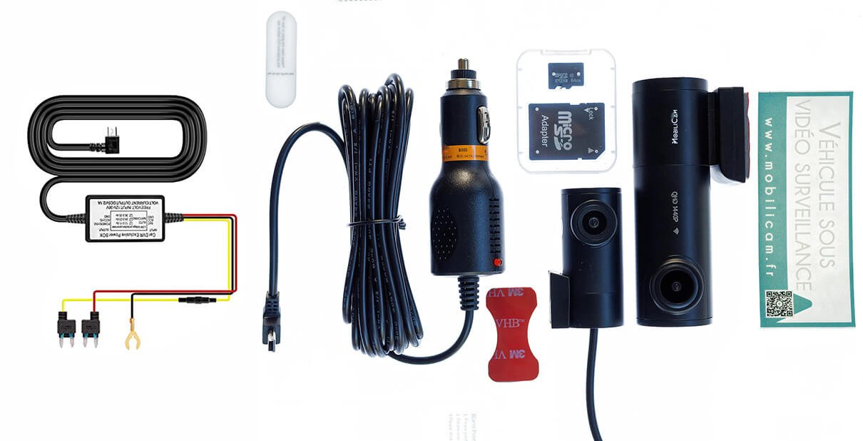 Contenu du colis Dashcam Pack Luxe Cyclocam - Mobilicam Contenu du colis Dashcam Pack Luxe Cyclocam - Mobilicam